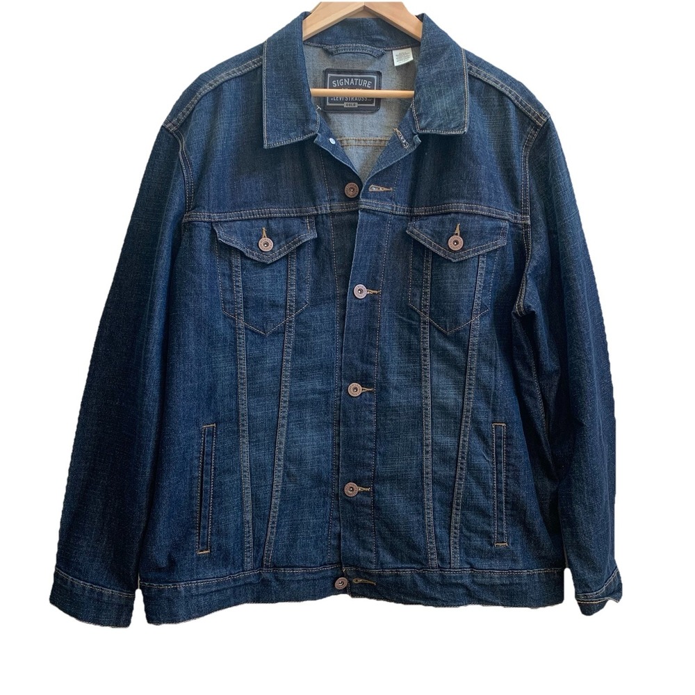 Levi Strauss Signature Gold Denim Button‎ Up Jean Trucker Jacket Blue Dark XL